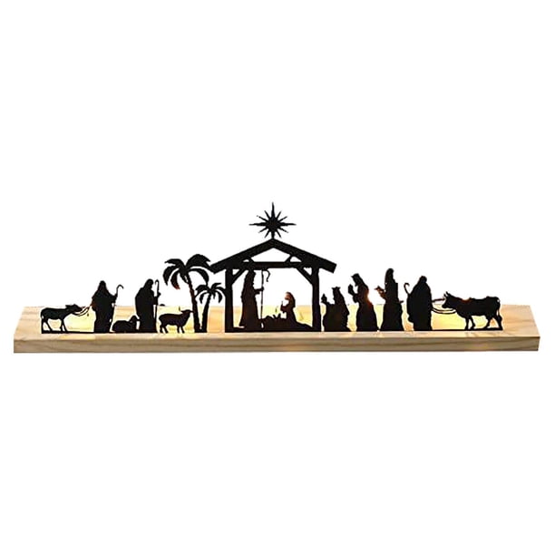 Fiudx Adorno de Belén de Pascua, Base de Metal con Base de Madera, Diseño de Impresión Brillante y Transparente, Decoración Religiosa de Pascua, Decoración para La Mesa Del Hogar, Regalo Perfecto par