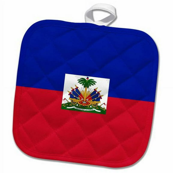 3dRose, Flag of Haiti - Dark navy blue and red with Haitian coat of arms - Caribbean country world souvenir, 8x8 Potholder
