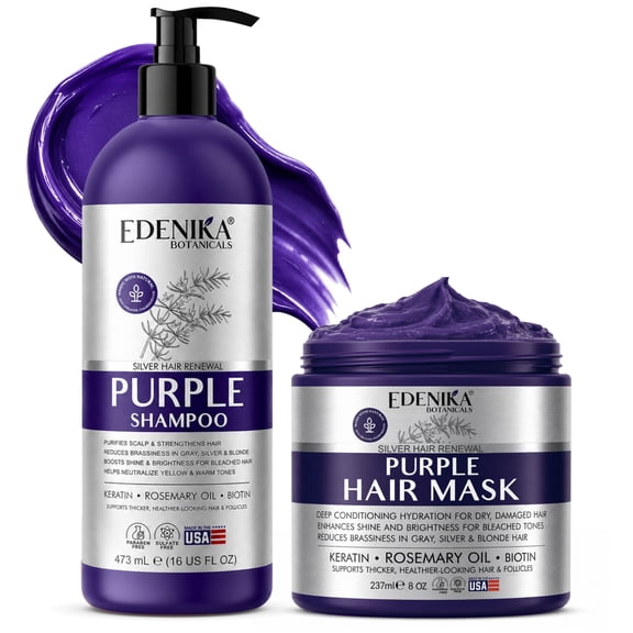 Edenika Botanicals Rosemary Purple Shampoo & Hair Mask Conditioner Set, Sulfate-Free
