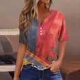 thumbnail image 2 of Basic Short Sleeve Shirts For Women V Neck Color Block Elegant Casual Button T Shirts Lightweight Summer Basic Blouses Vacation Clothes Hot Pink XXL, 2 of 5