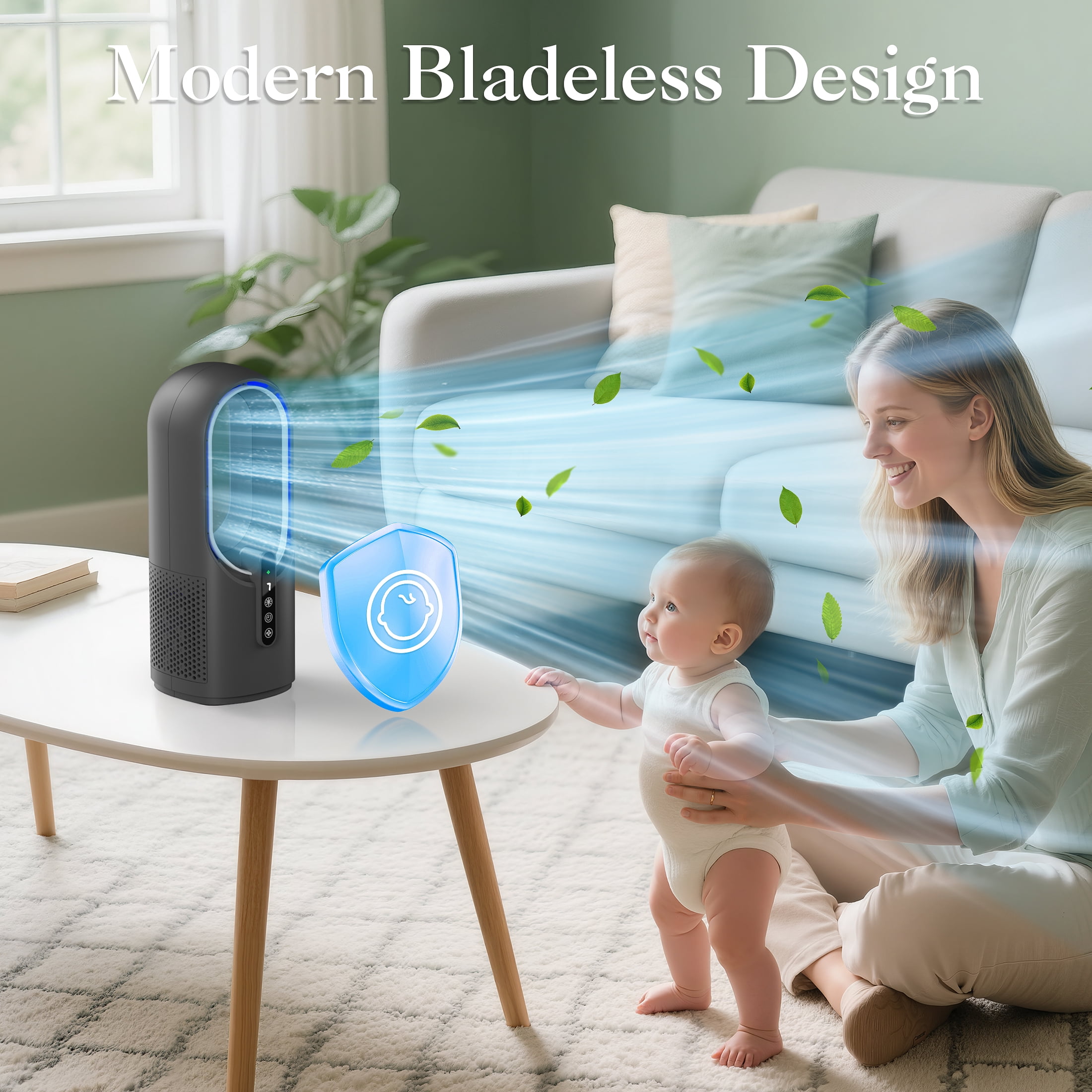 Better Homes & Gardens Bladeless Cooling Fan with LED Light, Quiet Desk Fan 3 Speeds, Portable Touch Control for Office Home