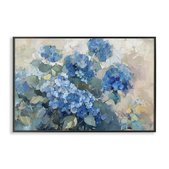 Stupell Industries Blue Hydrangeas Impression Plants & Flowers Painting Black Framed Art Print Wall Art, 18 x 12