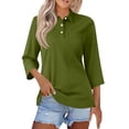 thumbnail image 2 of Womens Button Down 3/4 Sleeve Tennis Polo Shirts V Neck Collared Work T-Shirt Basic Business Casual Tops Army Green 3XL, 2 of 6