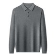 thumbnail image 4 of JTieacloth Mens Button Closure Shirt Male Knitwear Solid Color Shirt Collar Thin Long Sleeve Base Sweater Slim Fit Pullover Knit Gray M, 4 of 4