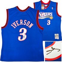 Philadelphia 76ers Allen Iverson Autographed Blue Authentic Mitchell & Ness 1999-00 HWC Swingman Jersey Size XL Beckett BAS Witness 220419