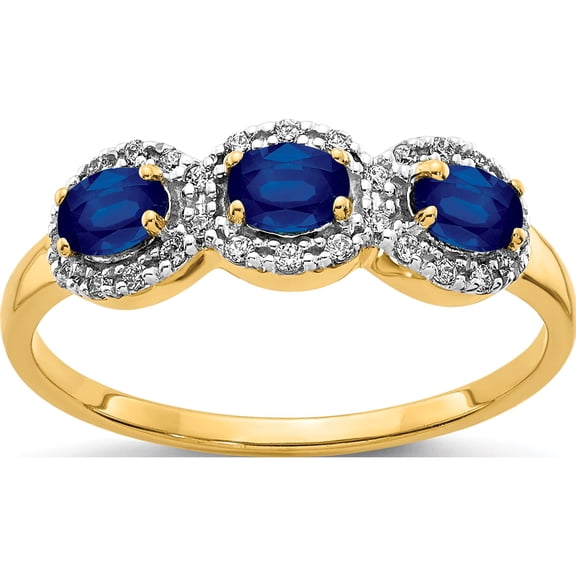 14K Yellow Gold Sapphire And Diamond 3-Stone Ring (Size 7) Made In India rm5744-sa-013-ya