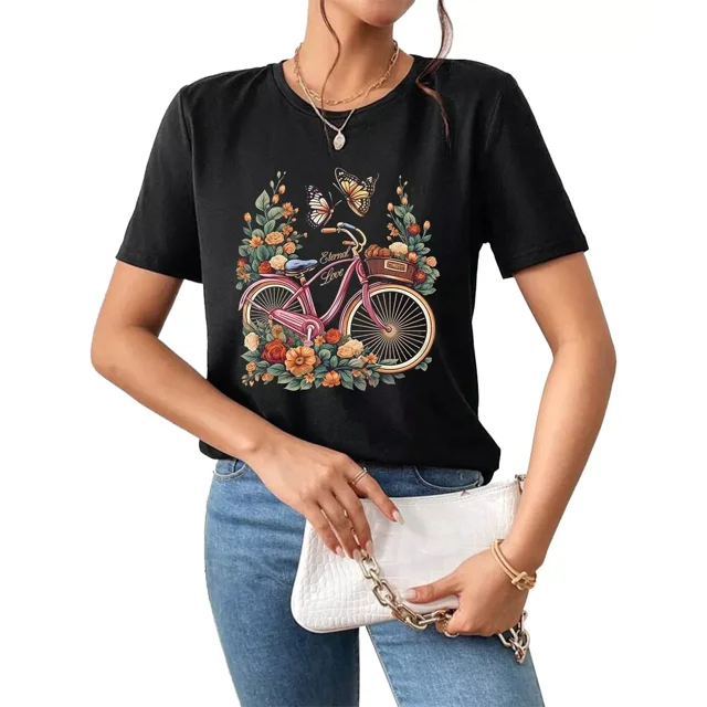 Playeras Deportivas Mujer Bicicletas Patrón Manga Corta Ocio