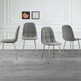 thumbnail image 3 of Dining Chairs Set of 4, Modern Mid-Century Style Dining Kitchen Room Upholstered Side Chairs，Soft Tufted Linen Fabric with Inset Buttons，Chrome Metal Legs，for Kitchen Lounge Farmhouse, Light Gray, 3 of 10