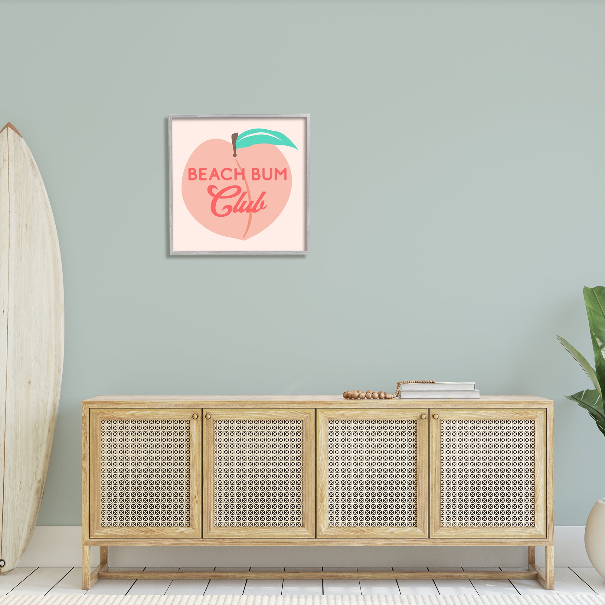 Stupell Industries Beach Bum Club Pink Peach Illustration Phrase Graphic Art Gray Framed Art Print Wall Art, Design by Daphne Polselli