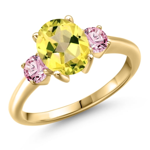 Gem Stone King 10K Yellow Gold Canary Mystic Topaz and Pink Lab Grown Diamond Engagement Ring for Women | 2.50 Cttw | Oval 9X7MM | Gemstone November Birthstone | Size 9