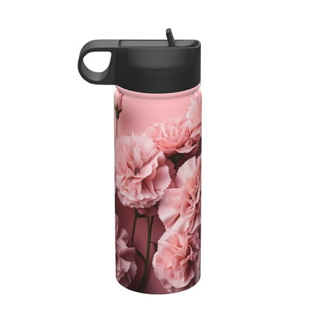 

Daiia Delicate Pink Carnations Printed 18oz Sports Insulated Kettle With Straw Water Bottle For Running Hiking Cycling Climbing Mens Woman S Sports Water Bottle