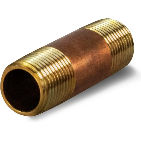 Brass Nipple Pipe Fitting, 2" Long, 1/2" NPT Ends, 1/2" Nominal Diameter