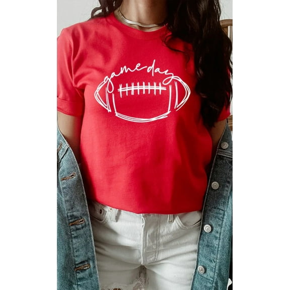 Cursive Football Game Day Graphic Tee T-Shirt