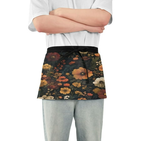 

Yayeee Waist Apron with Pockets for Cooking Waterproof Half Server Aprons Dark Floral Pattern