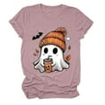 thumbnail image 5 of enyan Tee Pumpkin Graphic Cute Ghost Tops Tee Fall Short Sleeve Tops Oversized Tshirts Teen Aesthetic Clothing Funny Halloween Women Shirts Light Pink,M, 5 of 6