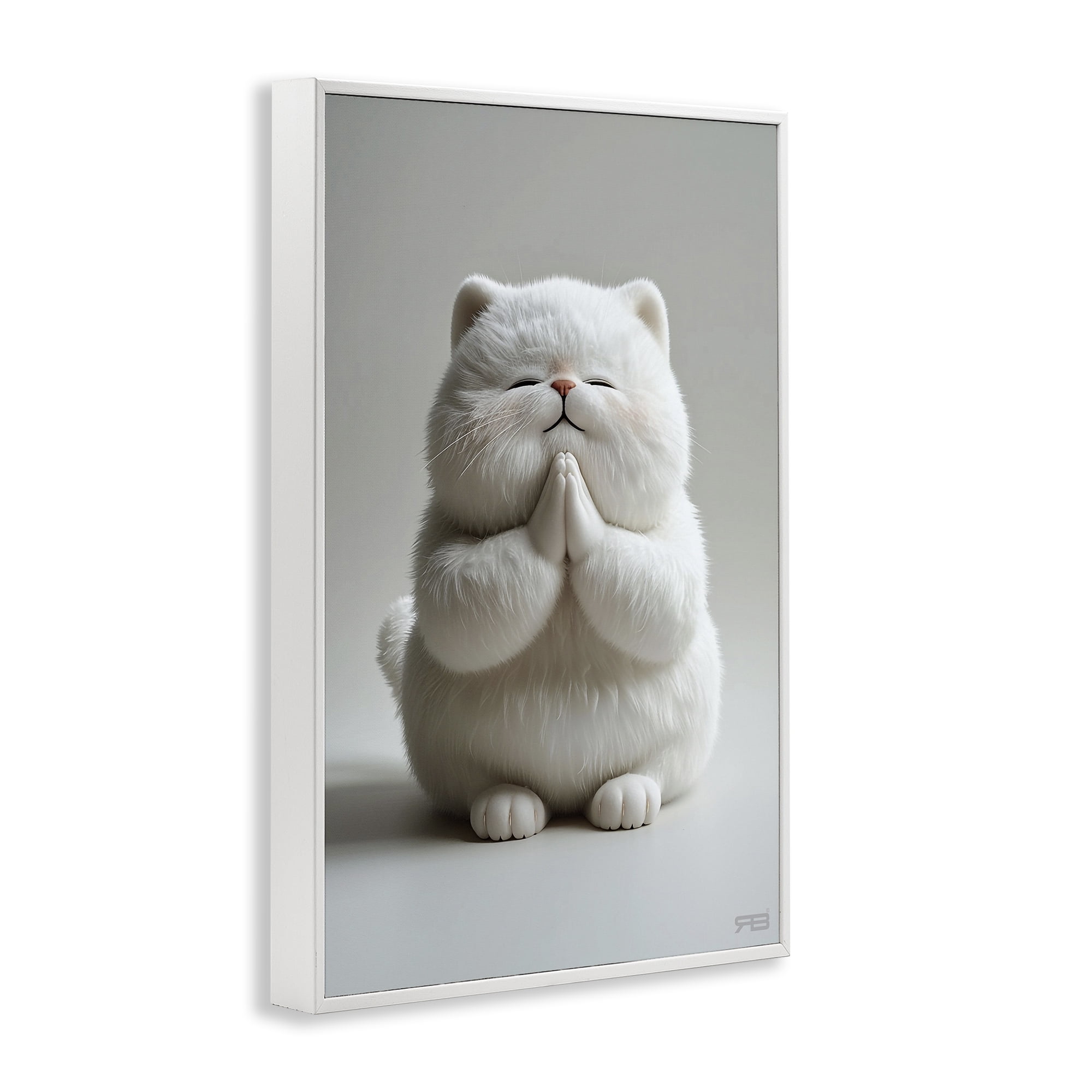 Stupell Industries Fluffy Praying Cat Animals & Insects Painting White Framed Art Print Wall Art, 12 x 18