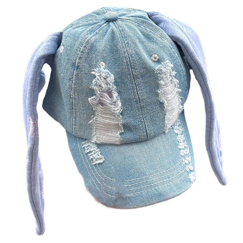✪ Women Denim Baseball Hat Rabbit Ear Hat Denim Sun Hat Y2k