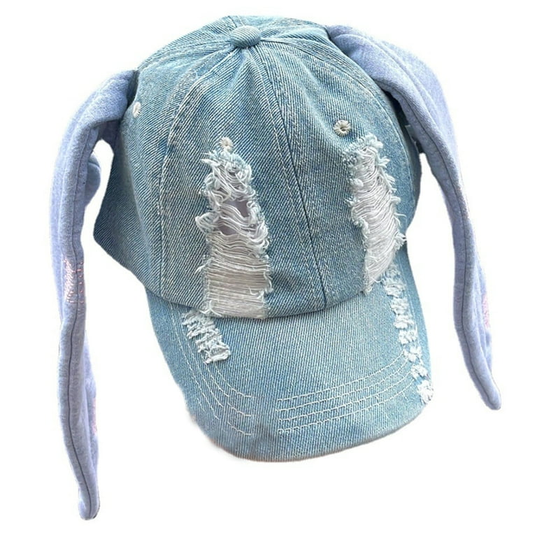 ✪ Women Denim Baseball Hat Rabbit Ear Hat Denim Sun Hat Y2k