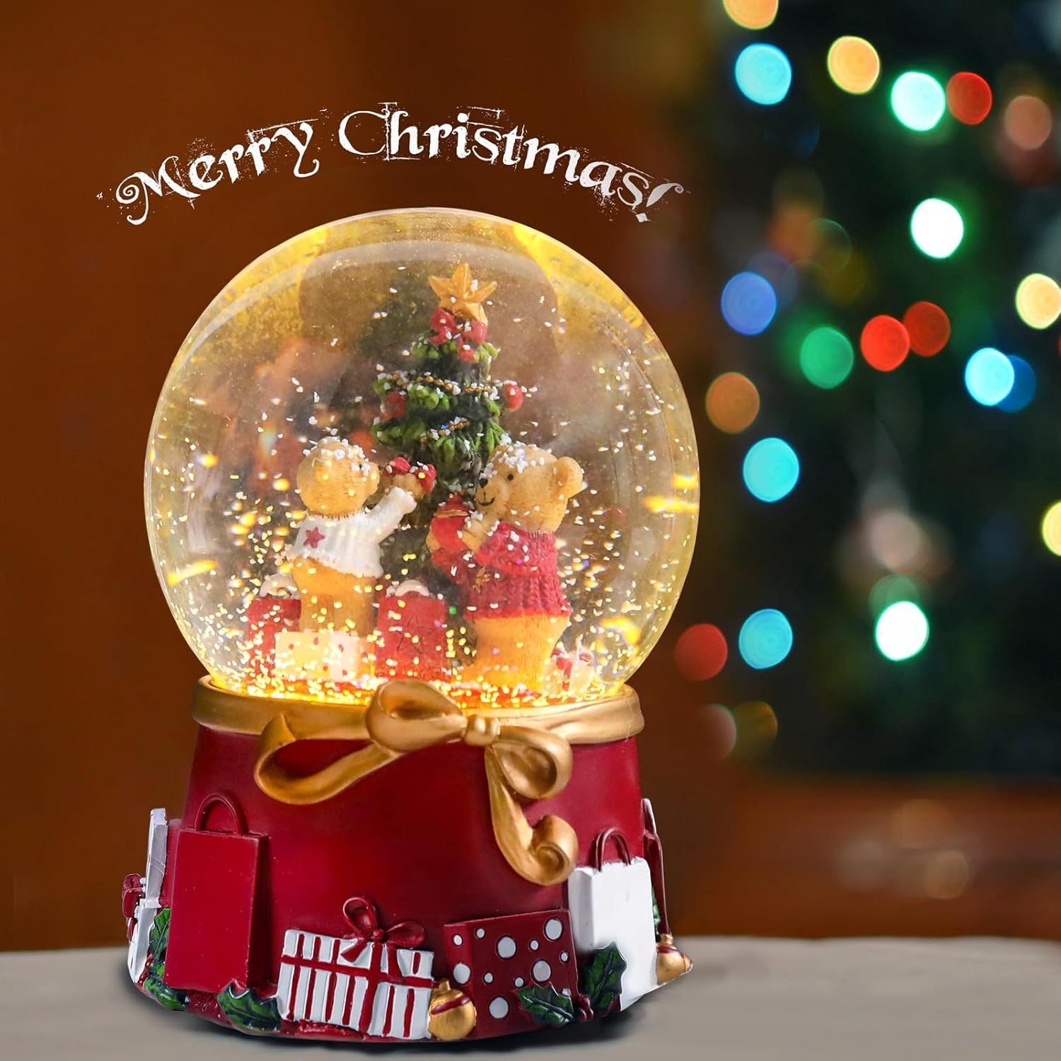 Christmas Snow Globes Gingerbread Man Village House in Cup Christmas Snow Globe with 8 Songs Color Changing Battery Operated Musical Box for Christmas Home Party Décor