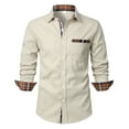 thumbnail image 1 of Blusa y camisa de manga larga con cuello vuelto para hombre, informal, de retazos a cuadros, con botones y cuello vuelto, blusa de manga larga para hombre, 1 of 7