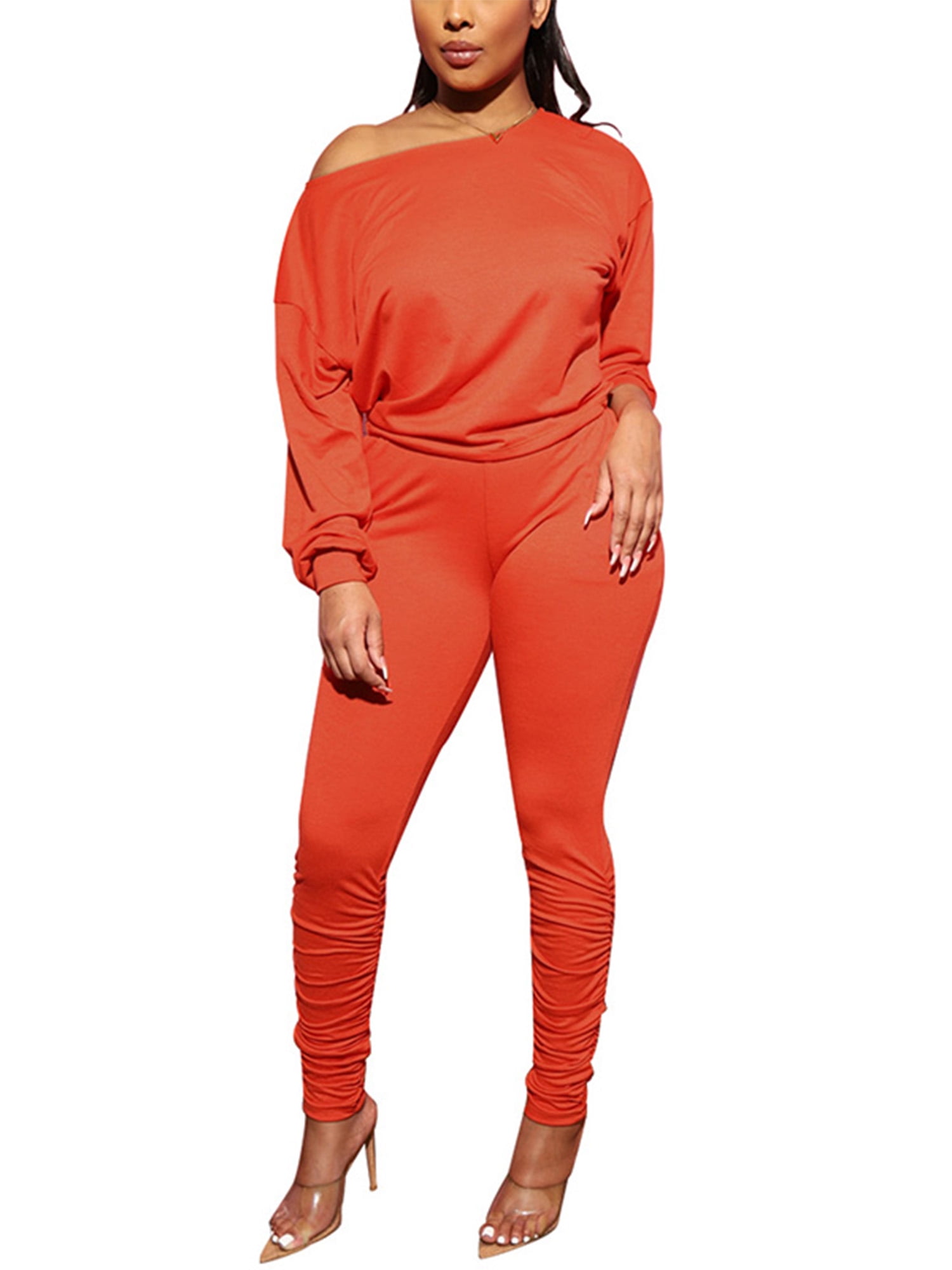 16sexy Video - Haite Women Jogger Sets Solid Color Tracksuit Set Off Shoulder T-shirt And  Pants Fall Two Piece Outfit Sports Long Sleeve Orange M - Walmart.com
