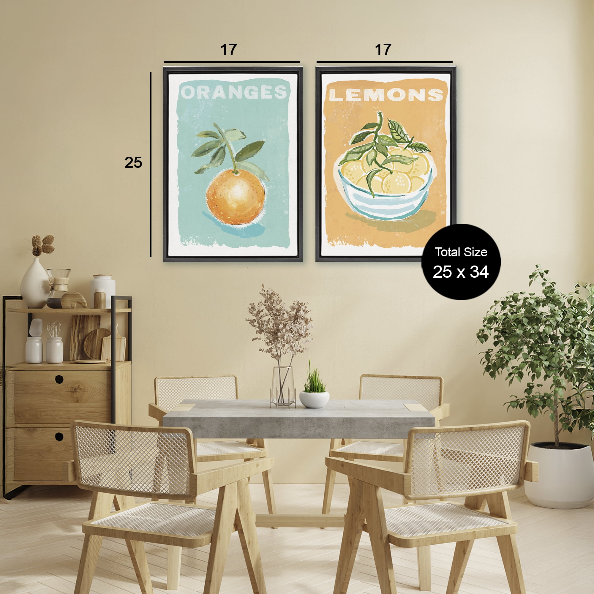 Stupell Industries Citrus Twist Motif 2 Piece Black Framed Floater Canvas Set, design by Chad Barrett