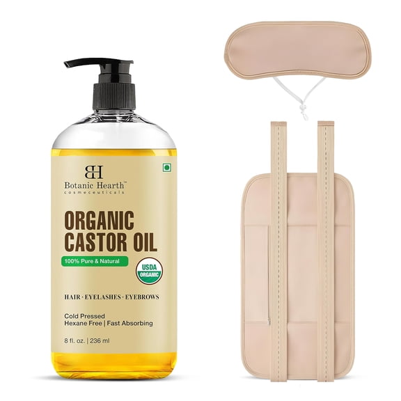 Botanic Hearth 100% Pure Castor Oil with Wrap Kit | Cold Pressed Oil for Hair & Body | Reusable Cotton Belly, Stomach & Neck Wrap | Hydrating Care for Dry Hair & Skin | 8 fl oz