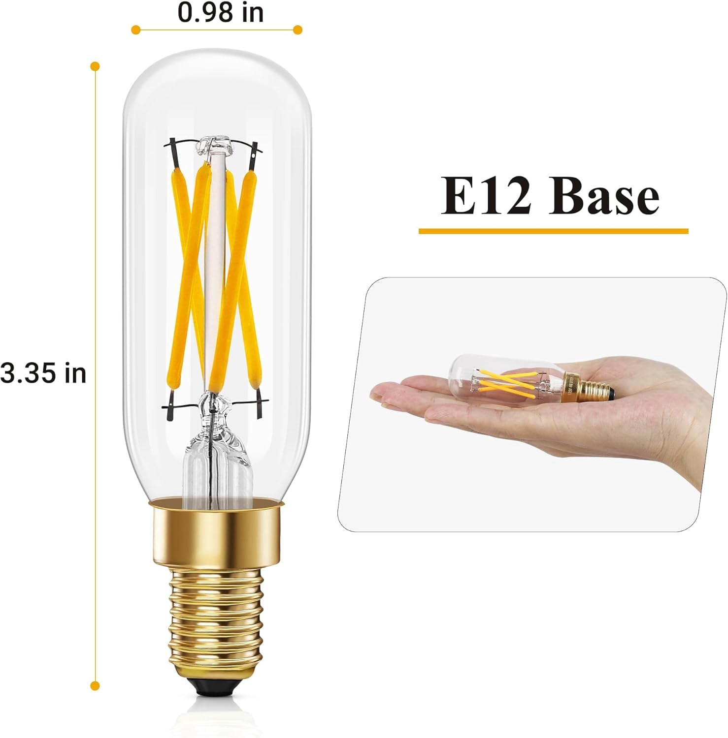 E12 LED Light Bulb 4W Dimmable 40W Equivalent 16-Pack, T6 E12 Candelabra Bulb 400LM LED Filament Bulbs 2700K Warm White with Clear Glass for Chandeliers, Ceiling Fan,Pendant,Wall Sconce,CRI 85+