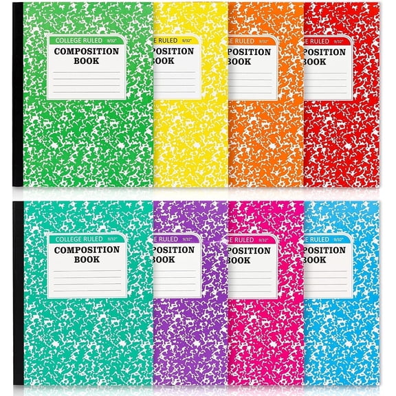 Feela Composition Notebook, 8 Pack 8 Pastel Colors College Ruled Composition Books Bulk, Marble Cover Notepad Lined Cute Journal Notebooks for Notes Taking Writing, 9.75 X 7.5 in
