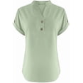 thumbnail image 4 of Aricy Womens Summer Top Plus Size Cotton Linen Shirts Fashion Casual Solid Buttons V Neck Short Sleeve Tunic Blouse Trendy Loose Fit T Shirts Work Tops, 4 of 6