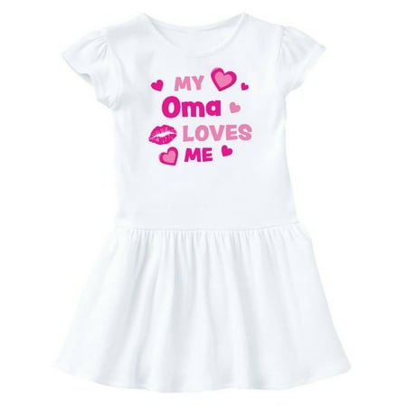 

Inktastic Valentine s Day My Oma Loves Me Hearts and Lips Gift Toddler Girl Dress
