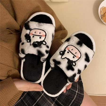 

CoCopeaunt Thick Bottom Home Furry Slippers New Autumn and Winter Warm Indoor Cow Slippers Cartoon Cute Animal Indoor Cotton Slippers