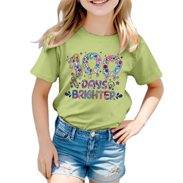 TZEWGL T-Shirts For Toddler Graphic Print Round Neck Loose Short Sleeve Clothes For Kids size 3-4T