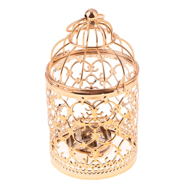 thinsony Electroplated Metal Birdcage Shape Tea Light Candle Holder A-Rose Gold