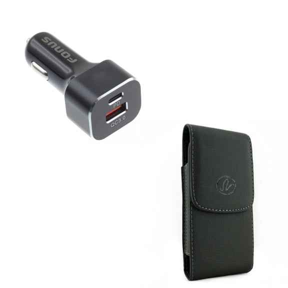 Black Leather Case w 36W 2-Port USB Car Charger Quick Type-C [USB-C] Port Q2X Compatible With Google Pixel 3a XL