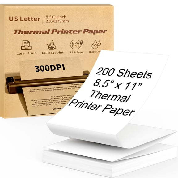 Thermal Printer Paper 8.5 x 11 Inch, Quick-Dry US Letter Thermal Paper, Compatible with M08F M832 Portable Printer, Continuous Perforated Folding Thermal Printer Paper for Office, 100 sheets
