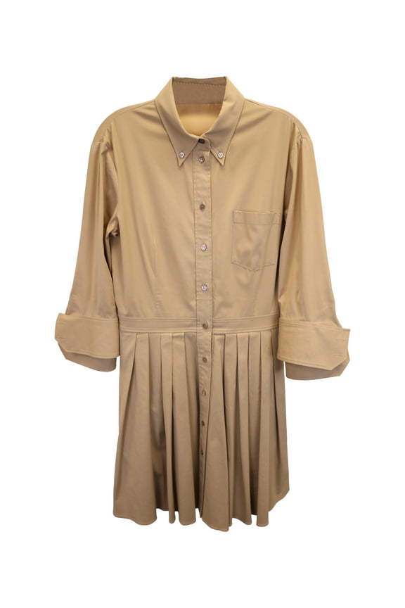 Pre-Owned Michael Kors Pleated Shirt Dress in Beige Cotton