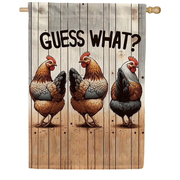 America Forever Guess What Chicken Butt Funny House Flag, 28x40 inch Double Sided, Funny Design Farm Chicken Butt Yard Farmhouse Home Indoor & Outdoor Welcome Decorations