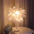 thumbnail image 4 of Lámpara de mesa con plumas y control remoto LED, funciona con pilas AA o USB, creativa lámpara de plumas con forma de árbol para bricolaje, decoración para bodas, hogar y dormitorio, 45 cm, rosa, 4 of 5