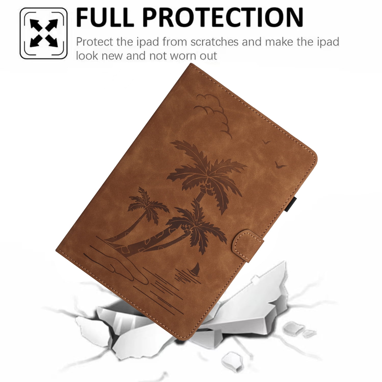 Allytechgroup iPad Air 11 Case 2024, Embossed Coconut Tree Pattern Cover, Auto Sleep Wake Function with Flip Cover Stand and Pencil Holder Case for Apple iPad Air 11 Inch 2024 Tablet,Brown