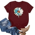 thumbnail image 4 of Women's Floral Printed Shirts Crew Neck Short Sleeve Flower Graphic Basic Tee Casual Tops Comfy Clothes (XL, Red 3), 4 of 5