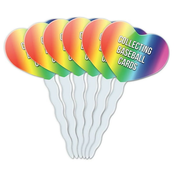 Collecting Baseball Cards Heart Love Cupcake Picks Toppers - Set of 6