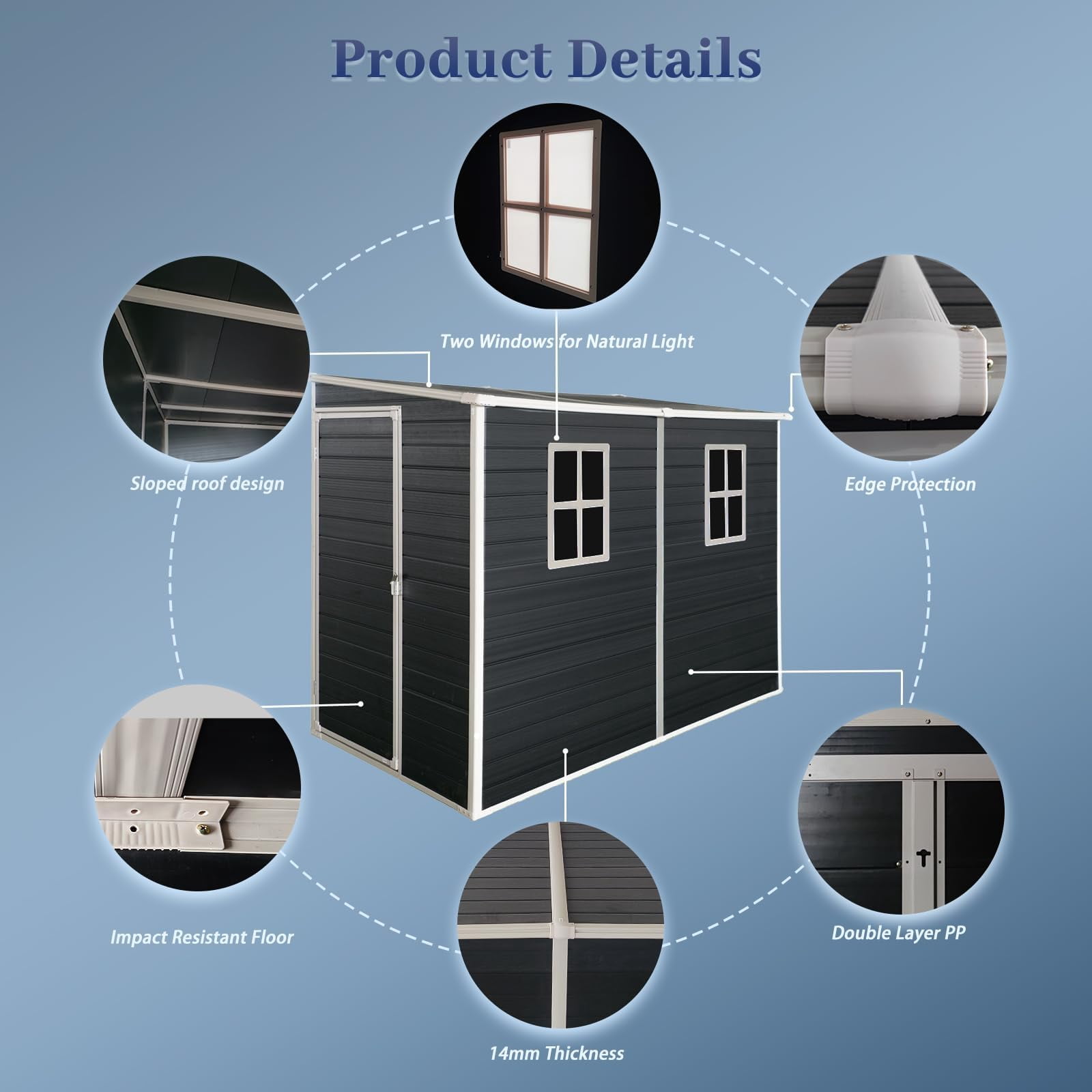 4x8 FT Lean to Shed with Floor, Resin Storage Shed & Outdoor Storage Clearance with 2 Windows, Backyard Storage Sheds for Garden, Patio, Backyard, (Black)