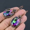 thumbnail image 3 of Mystic Rainbow Topaz Gemstone Copper Wire Wrap Jewelry Earring 2.17", 3 of 4