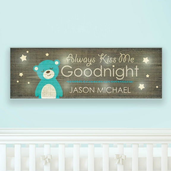 Personalized 9x27 LED Wall Canvas - Boy's Always Kiss Me Goodnight
