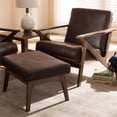thumbnail image 2 of Baxton Studio Bianca Mid-Century Modern Walnut Wood Dark Brown Distressed Faux Leather Lounge Chair And Ottoman Set, 2 of 8