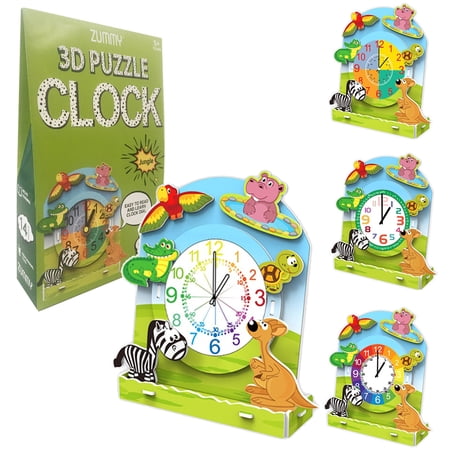 Zummy Easy to Read Big Numbers Dial - Animal Table Clock 3D Puzzle