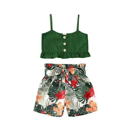 

Suanret 2PCS Summer Todderl Baby Girls Camisole Buttons Shirt Tops Floral Shorts Dress Casual Clothes Shorts Set 6-12 Months