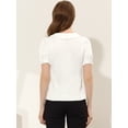 thumbnail image 4 of Blusa de Satén de Manga Corta Allegra K con Decoración de Botones y Cuello Vuelto para Mujer Blanco S, 4 of 5