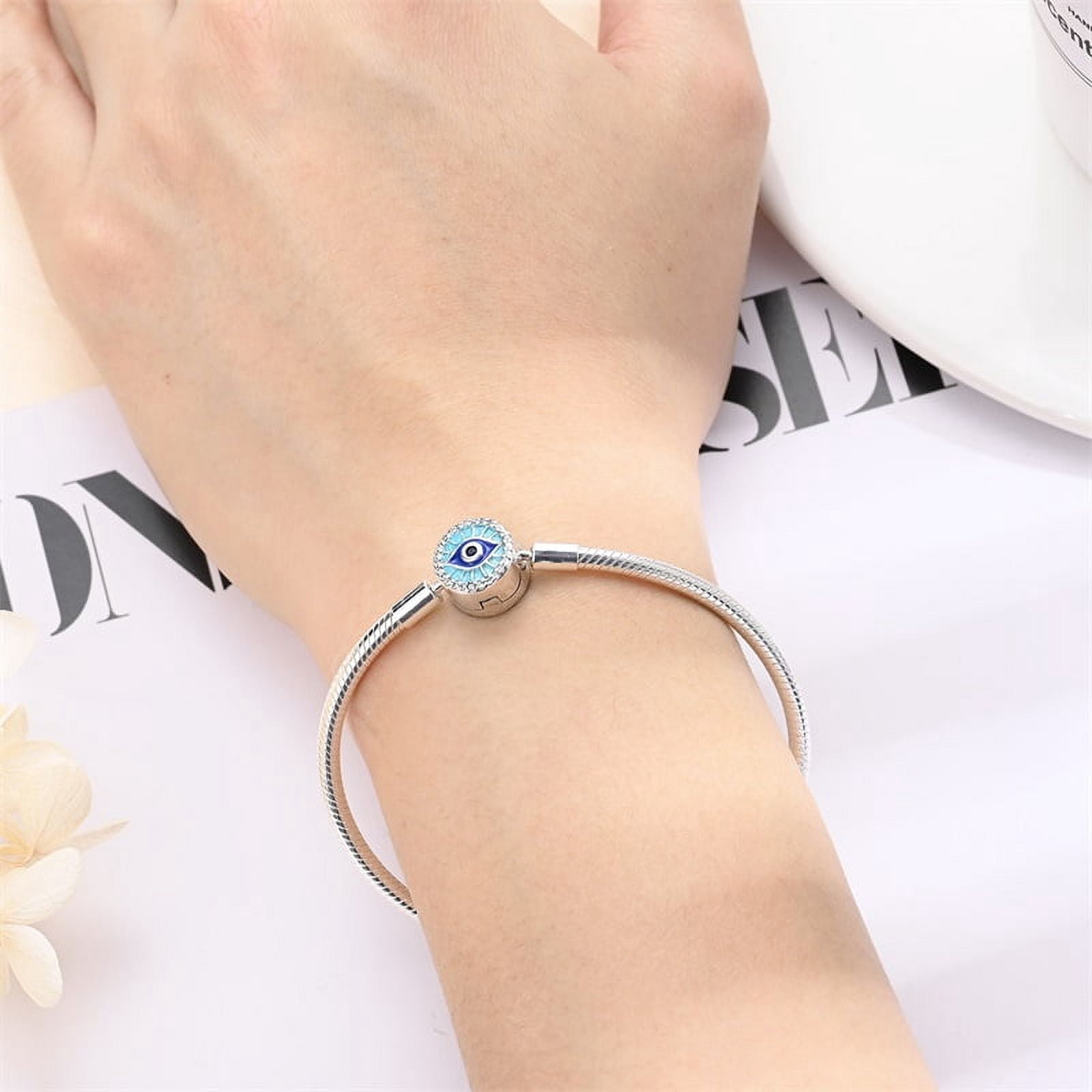 BONZEUS 925 Sterling Silver Charm Bracelet for Women - Blue Butterfly, Octagonal Star, Evil Eye & More with Zircon - 17-20CM Adjustable Length - Fine Jewelry Gift